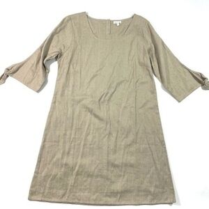 Garnet Hill Tie Sleeve Dobby Shift Dress Beige Textured Size 10
